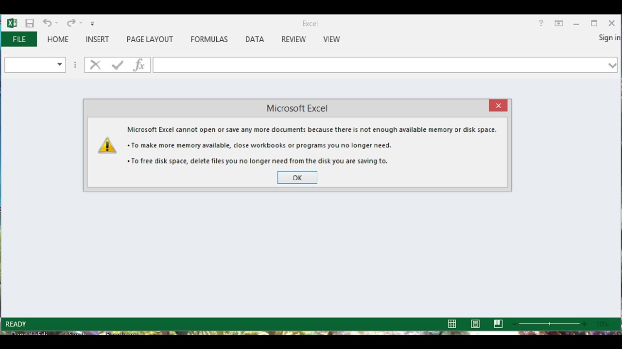 excel not enough memory available error excel 2016
